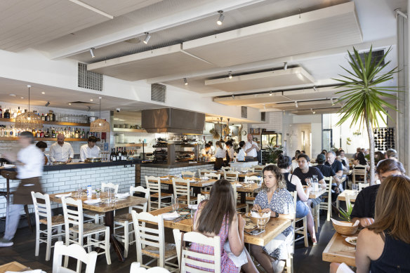 Taverna’s interior is light and bright.