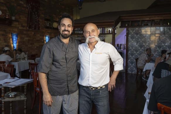 Bodrum chef Dylan Nava (left) with mustachioed owner Aydin Bol.