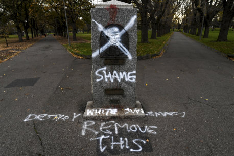 The Captain Cook statue at Edinburgh Gardens was repeatedly defaced, until it was toppled by vandals after Australia Day this year.