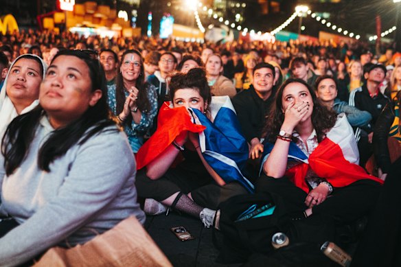 Tense scenes at Tumbalong Park in Sydney.