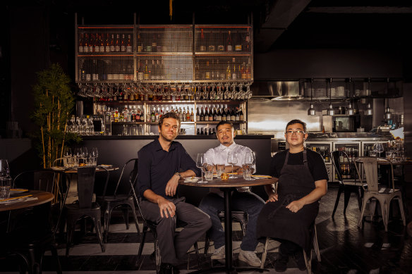 Sommelier Patrick Harrowsmith (left) with executive chef Cuong Nguyen and head chef Bremmy Setiyoko.