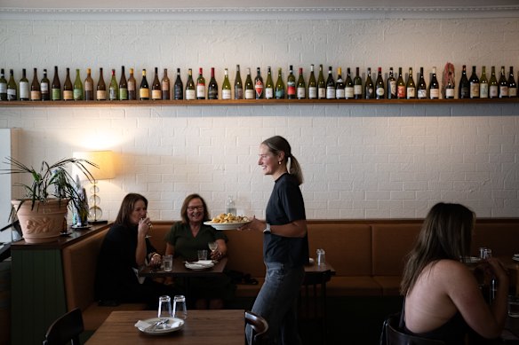 Inside the seaside restaurant.