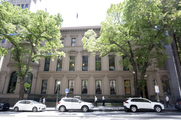 The Melbourne Club’s grand entrance on Collins Street.