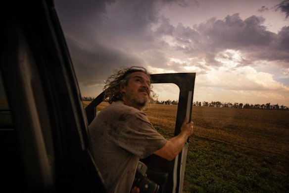 Nick Moir surveying storm clouds in Texas in 2018.  