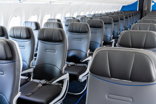 JetBlue’s seats offer plenty of legroom.