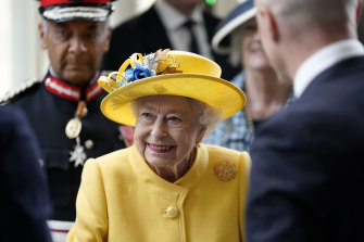 Queen Elizabeth at the opening of a rail line named in her honour.