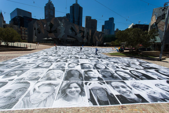 Self-portraits from the PHOTO 2021 Inside Out Project at Federation Square.