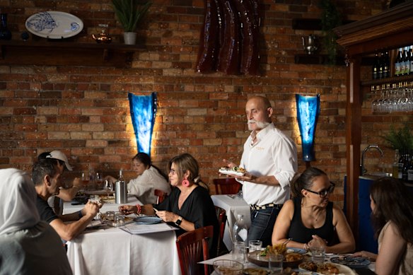 Bodrum’s Mediterranean blue-accented dining room.