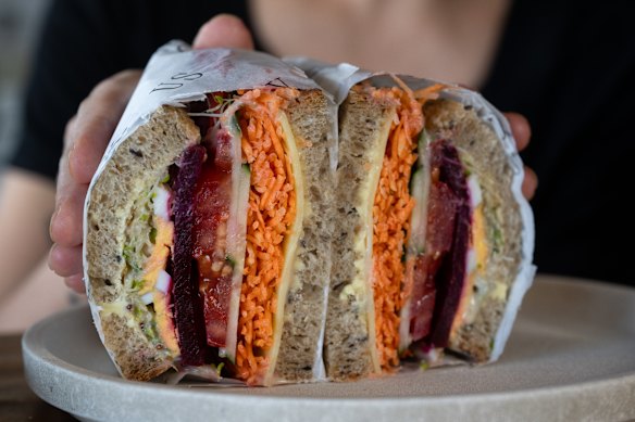Salad sandwiches should be wrapped perfectly so they cut neatly.