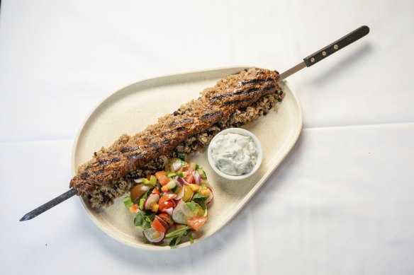 Bodrum’s Adana kebab is served on pilaf.