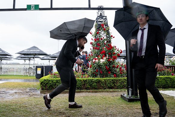 Brave punters in the general area  on Champions Stakes Day at Flemington Racecourse.