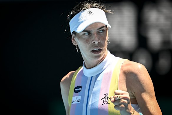 Ajla Tomljanovic remains focused during her first round match.