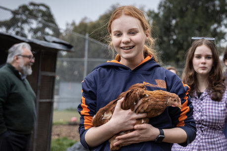 Bundoora Secondary College student Matilda Glenister in the school farm.