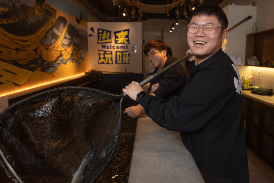 Catch your own dinner, or let one of the members of staff net one for you.