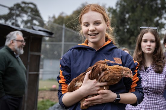Bundoora Secondary College student Matilda Glenister in the school farm.