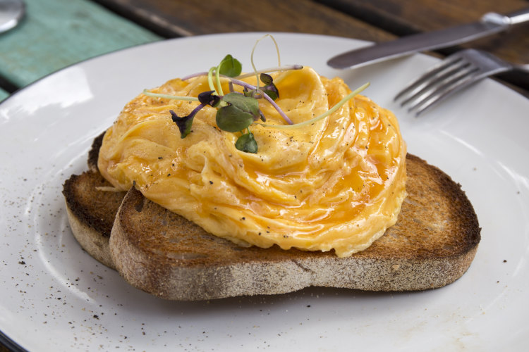 Cafe-style folded eggs on toast.