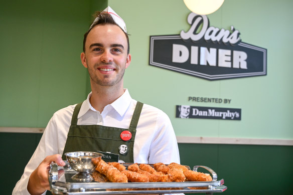 Waiter Will Lonergan at the launch of Dan’s Diner at Federation Square.