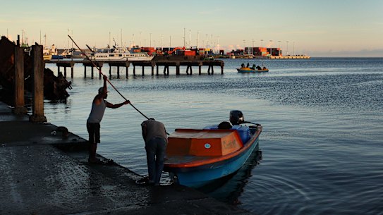 A man arrives at the Honiara Central Markets in the Solomon Islands.
