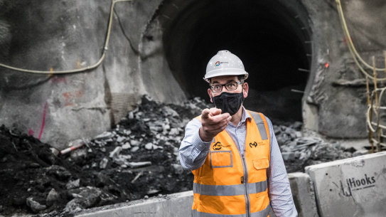 Premier Daniel Andrews underground at the State Library station.