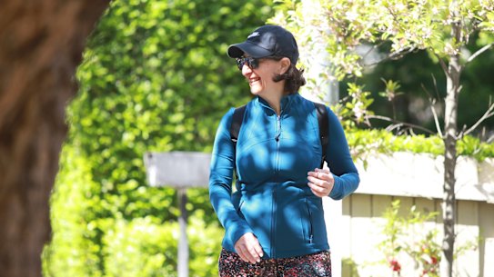 Former NSW premier Gladys Berejiklian returns to her Northbridge home following a Sunday morning walk. 