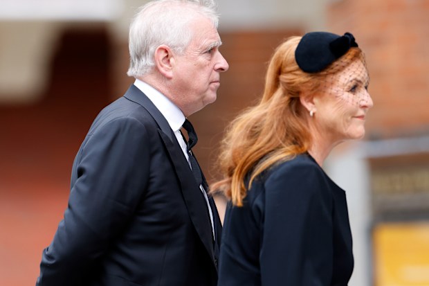 Prince Andrew, Duke of York and Sarah Ferguson, Duchess of York attend Katharine, Duchess of Kent's Requiem Mass service at Westminster Cathedral on September 16, 2025 in London, England. 