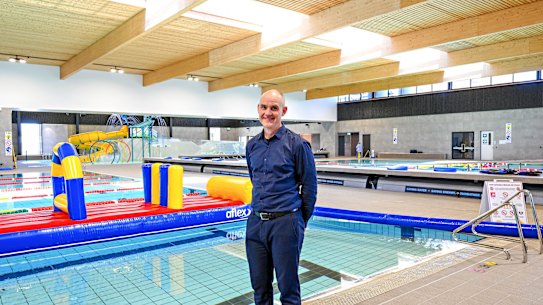 Architect Brett Diprose, from Warren and Mahoney, at the $63 million Northcote Aquatic and Recreation Centre.