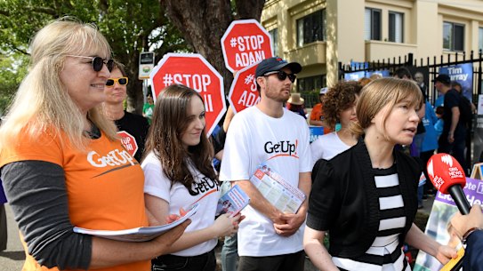 GetUp campaigners and campaign director Miriam Lyons during last year's Wentworth byelection.
