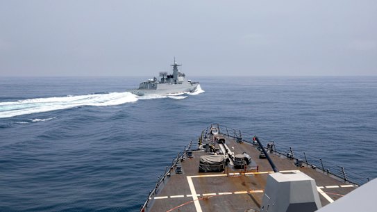 The USS Chung-Hoon observes a Chinese navy ship conduct what it called an “unsafe” Chinese manoeuvre in the Taiwan Strait on Saturday, June 3.