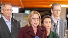 Victorian Premier Jacinta Allan at the new Metro’s Anzac Station in Melbourne on Monday.
