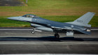 A Taiwanese F-16 Fighting Falcon fighter jet lands at Hualien Air Force Base on Saturday.