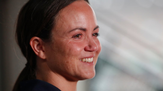 Daisy Pearce at her retirement announcement on Wednesday.