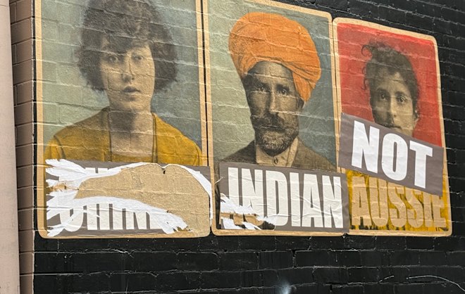 Far-right nationalists film defacing Brisbane ‘Aussie’ posters