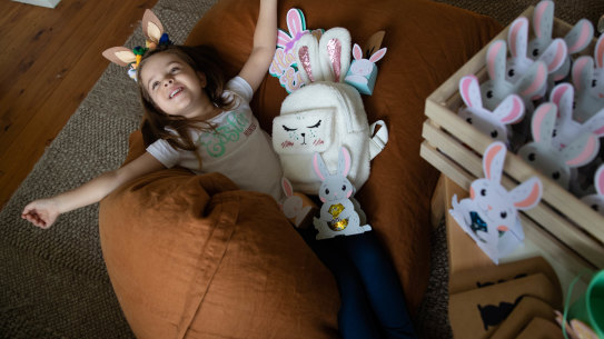 Sierra Dettrick with some of the easter decorations that her mother, Amanda Michetti, has made.