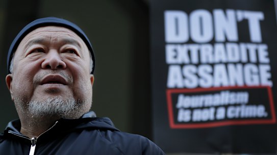 Chinese artist Ai Weiwei outside the Old Bailey in London.