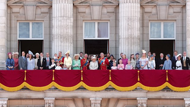 The British royal family at 2019’s Trooping the Colour parade, months before Prince Harry and Meghan Markle rocked its foundations.
