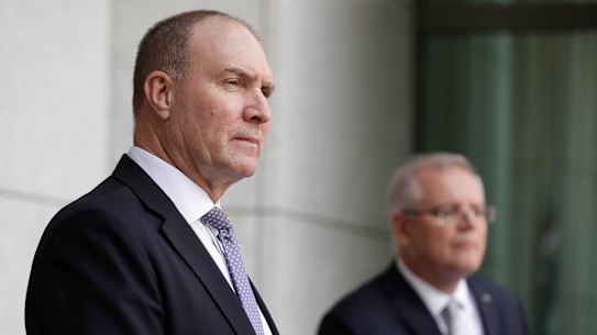 Neville Power, Chair of the National COVID-19 Coordination Commission and Prime Minister Scott Morrison.