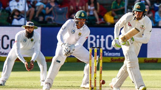 Usman Khawaja bats during the 2018 South Africa series.