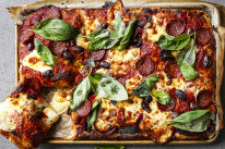 A slab of cheesy pepperoni goodness.