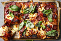 A slab of cheesy pepperoni goodness.