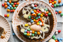 Decorate this triple chocolate tart with Easter eggs or seasonal fruit.