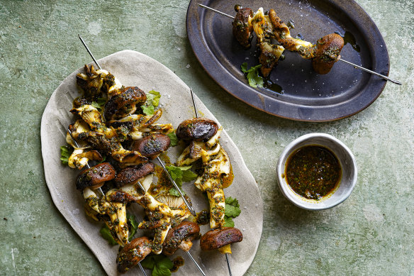 Chermoula mushroom skewers.
