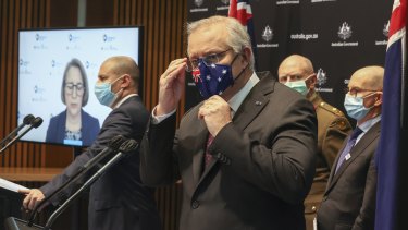 Scott Morrison at Wednesday’s announcement of the Doherty Institute modelling for vaccination rates. 