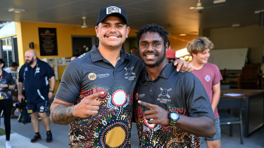 Latrell Mitchell was one of the star attractions during a visit to Cowboys House two days before Origin I.