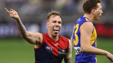 James Harmes was up and about celebrating this goal against the West Coast Eagles.