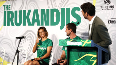 Sally Fitzgibbon is introduced during a naming event for Team Australia Surfing.