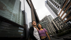 Aiming high: Phetchara Tasue and Maxime are searching for an apartment in Docklands. 