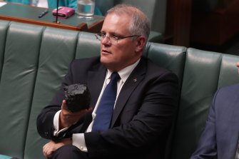Scott Morrison with the lump of coal he took into Parliament in 2017.