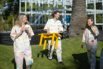 Jen Zielinska, Brad Mitchell and Kerli Valk at the MPavilion site