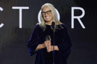 Jane Campion accepting the award for best director for The Power of the Dog at Monday’s Critics Choice Awards in Los Angeles.