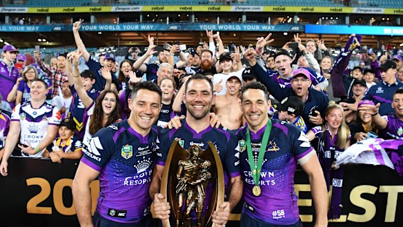 Cooper Cronk, Cameron Smith and Billy Slater in 2017.